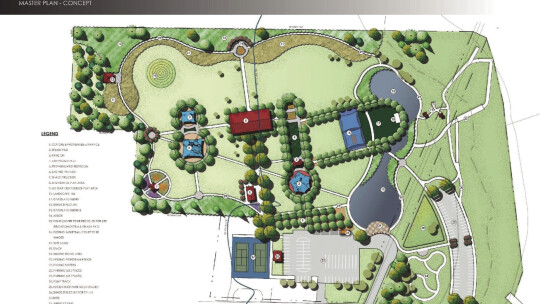 A draft illustration of Burditt Consultants’ vision of Fritz Park upgrades, presented to the public for comment.