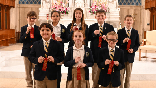 Addie Owen, Isaac Nemec, Isabella Rodrigues de Melo, Levi Schmidt, Liam Hengst, Michael Huf, Paul Melcher and Scarlett Decker. Fifth Grade Sixth Grade