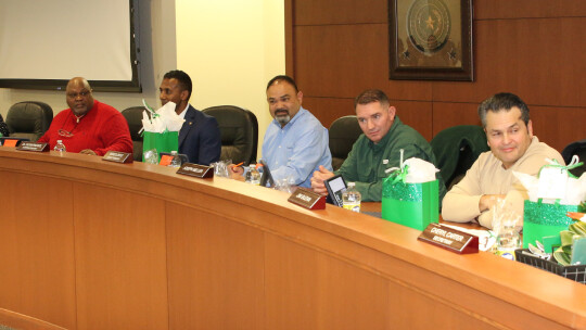 Taylor school board members are shown with the gifts of appreciation they received at the January meeting. January is School Board Recognition Month.