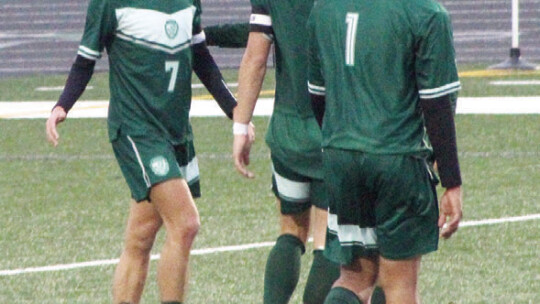 Taylor Ducks senior and captain Ty Silverthorne celebrating with his teammates after scoring a goal.