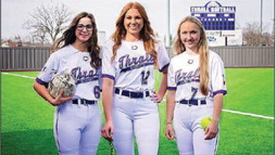 Amy Brinkmeyer, Raelynn Johnson and Autree Kelm posing for a picture together at media day. Courtesy Photo