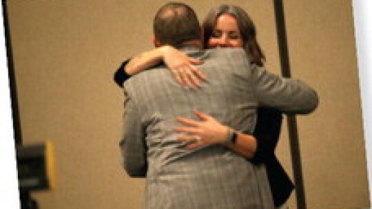 TexasstateRep. Terr yWilsonhugs Stefanie Turner. PhotosbyEdie Zuvanich