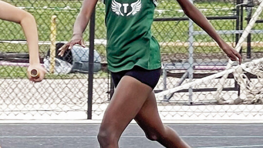 Charitee Franklin running the 4x100-meter for the Lady Ducks at the Burnet relays. Courtesy Photo