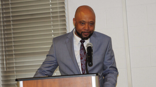 Matthew Wamble, the principal of Taylor High School, discusses campus safety and security March 20 during the “State of Our Schools” address. Photos by Nicole Lessin