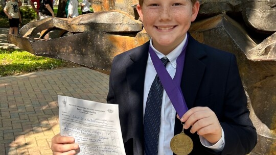 St. Mary's fifth grader, Gunner Streit placed first in Poetry Interpretation with the poem, “Paul Revere's Ride,” by Henry Wadsworth Longfellow. 