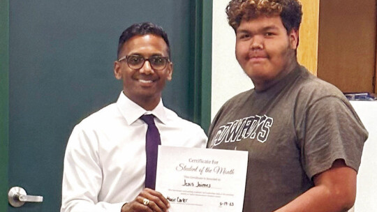 Jesus Jaimes (right) was named Student of the Month and received a certificate from Superintendent Devin Padavil.