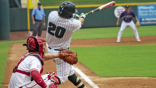 Ducks varsity baseball senior Cohen Tyree makes contact and puts the ball in play on June 17 during the THSBCA All-Star Game held at Dell Diamond in Round Rock.