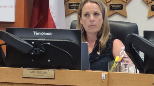 Board President Billie Logiudice discusses the proposed budget. Photoby Edie Zuvanich