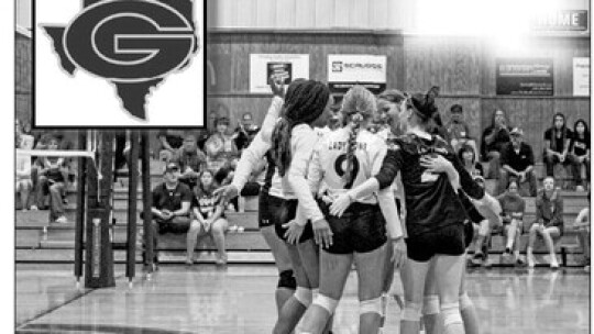 Granger High School varsity volleyball celebrates on Aug. 30, 2022, during the Lady Lions’ home match victory against Bosqueville High School. Photo by Evan Hale