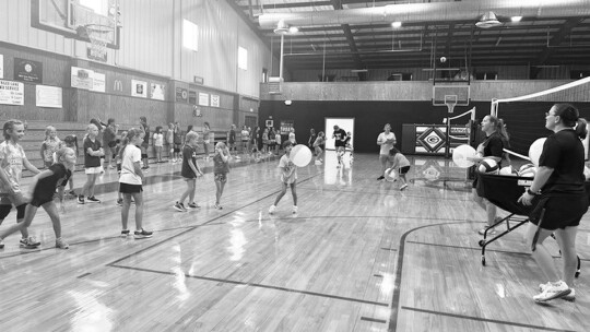 Lady Lions youth volleyball players have fun doing a drill with a beach ball on July 25 during the annual volleyball camp held at the Granger High School gymnasium.