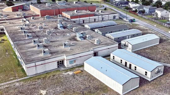 Three new buildings join the stable of portables at Hutto Middle School.