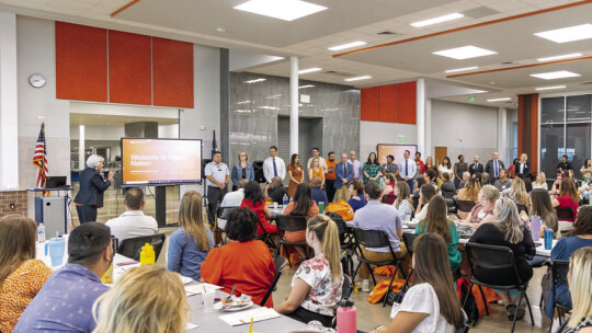 Hutto ISD Superintendent Dr. Celina Estrada Thomas addresses the District’s newest employees during Orientation. Photos courtesy of Hutto Independent School District