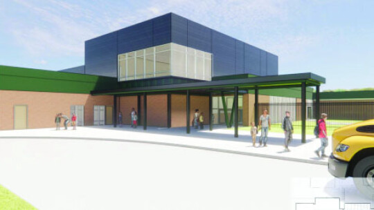 Stantec rendering of the new bus entry for Main Street Elementary. The design elements are expected to improve the student dropoff process. Photo courtesy of Taylor ISD