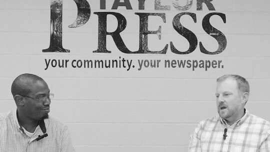 Parks and Recreation Director Tyler Bybee (right) makes his second appearance on Taylor Talk with Jason Hennington (left), which can be viewed on the Taylor Press Facebook page.