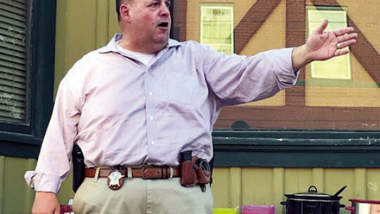 Pct. 4 Constable Paul Leal addresses the National Night Out attendees.