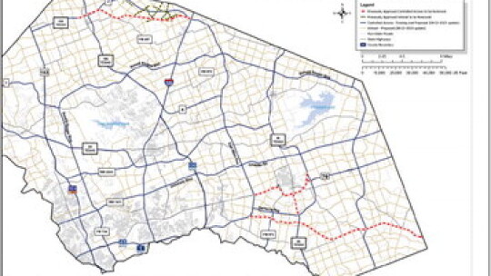 A map of Williamson County’s update to the long-range transportation plan. The red markings toward the bottom of the map resemble an adjustment to the plan that affects Taylor. Photo courtesy of Williamson County