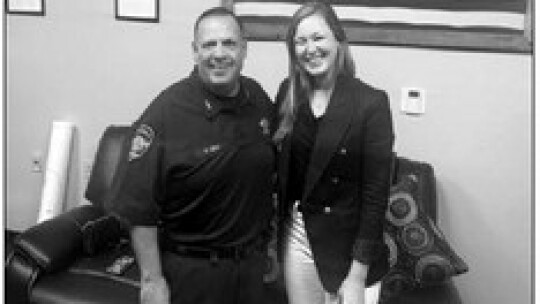 Precinct 4 Constable Paul Leal (left) was happy to see State Representative Caroline Harris when she stopped by the his office. Courtesy photo
